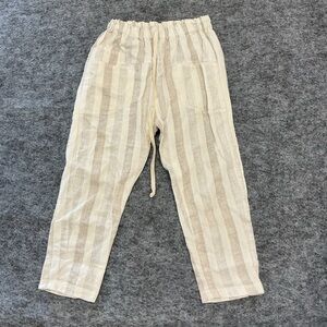 Nice Martin Tan and Cream Stripped Linen Coastal High Rise Capri Pants C